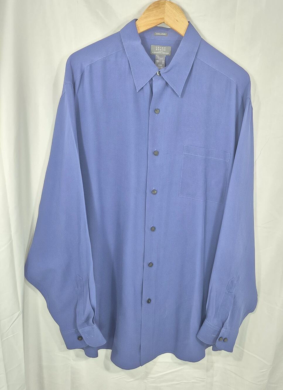 CRAZY HORSE Liz Claiborne Mens 100% Silk Button Up Shirt Size XL Blue Long Sleev